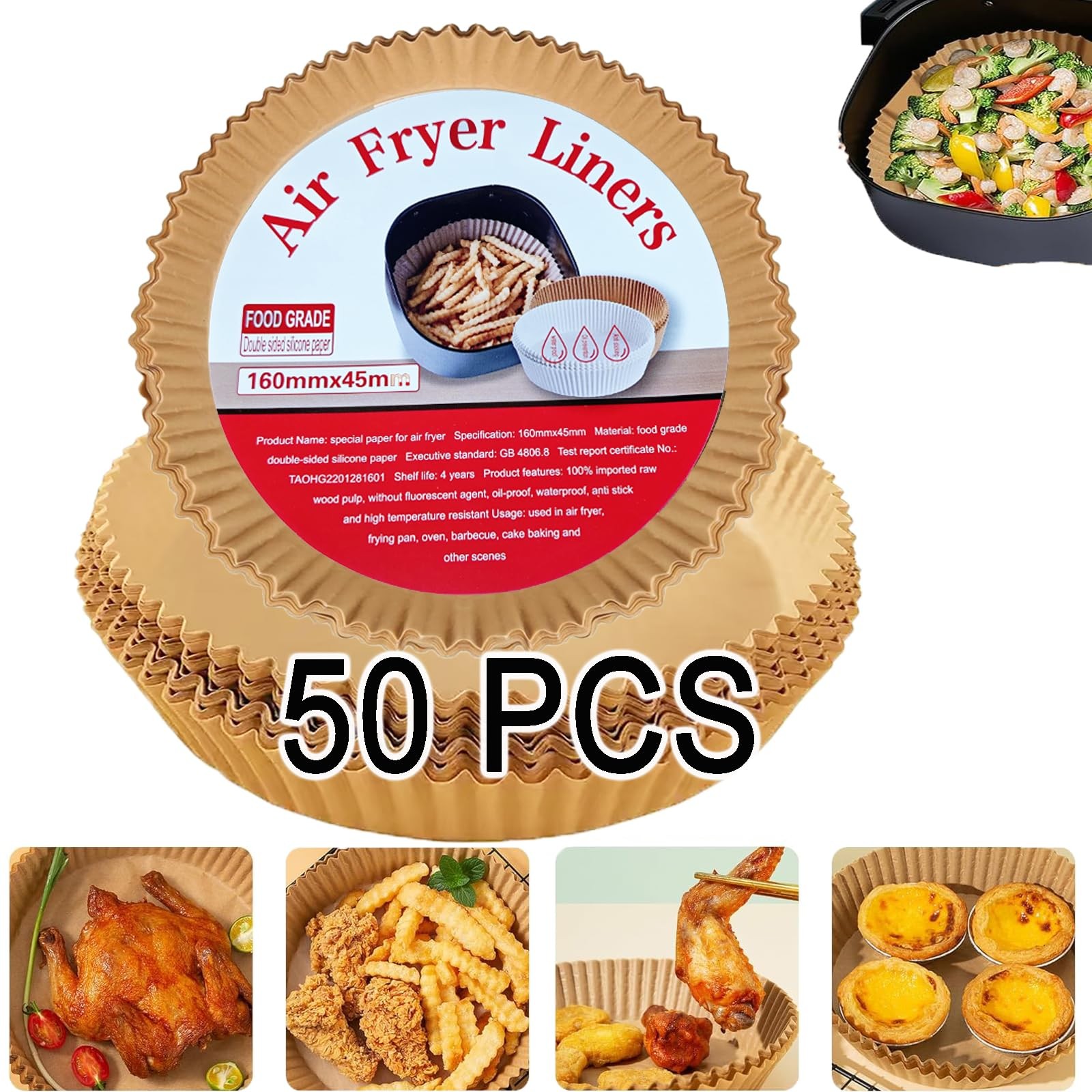 Air Fryer Liners Disposable 50-Pack - Non-Stick Parchment Paper middle, 50pcs gallery