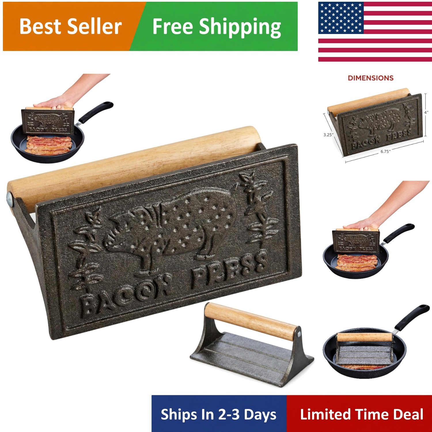 Durable Cast Iron Bacon Press — Flattens and Cooks Evenly for Perfect Meals gallery