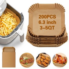 200Pcs Air Fryer Paper Liners, 6.3 Inch Square Disposable 6.3″Square, Brown