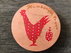 Vintage Wooden Hamburger Press Rooster Hinged Lid 6” x 6” Kitchen Decor
