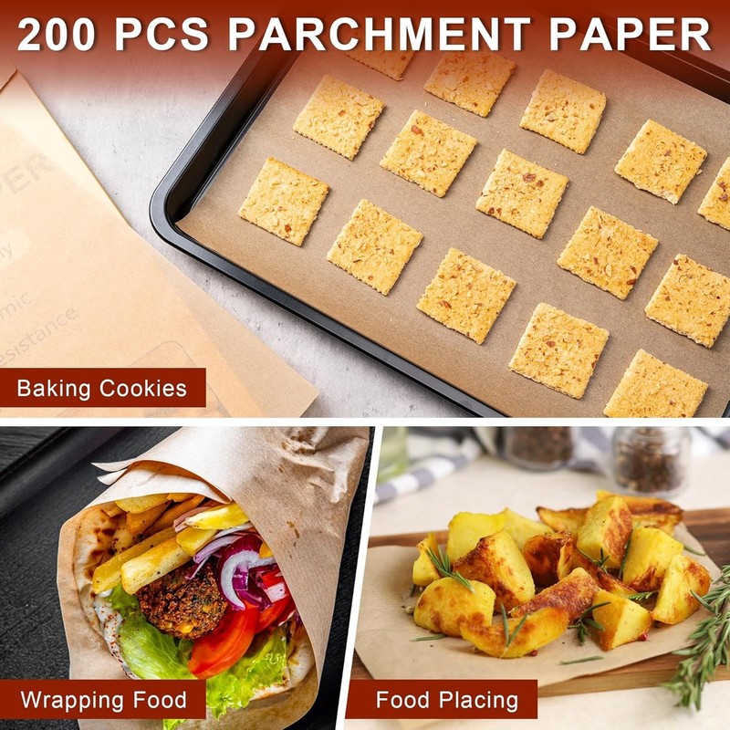 200Pcs Parchment Paper,12x16 Inches Non-Stick Precut 12x16-200PCS, Unbleached gallery