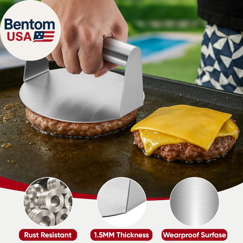 Smash Burger Press for Griddle (5.5 Inch), Stainless Steel Hamburger Smasher, Fl gallery