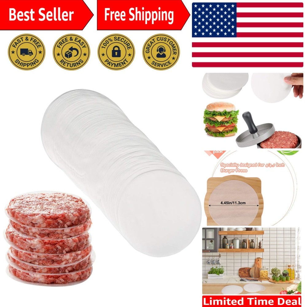 200 Count Non-Stick Parchment Sheets - Ideal for 4.5-Inch Burger Press & More