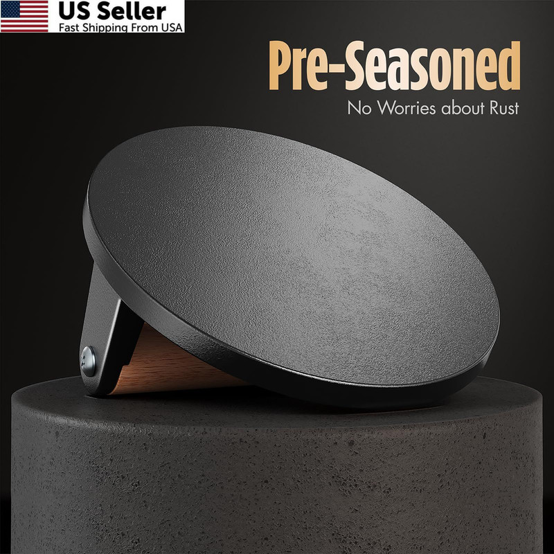 Pisol Smash Burger Press, Pre-Seasoned Cast Iron Hamburger Smasher, 2 Round gallery