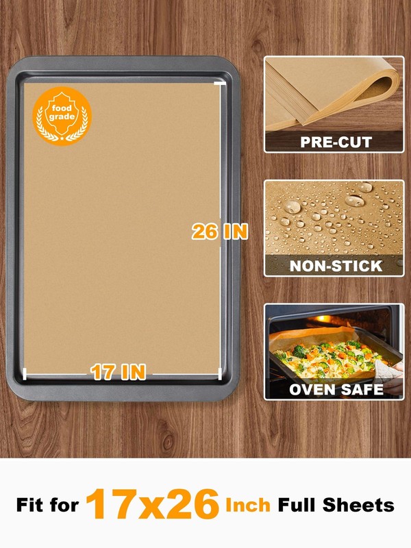 SMARTAKE 200 Pcs Parchment Paper Baking Sheets, 17x26 17" x 26", Unbleached gallery