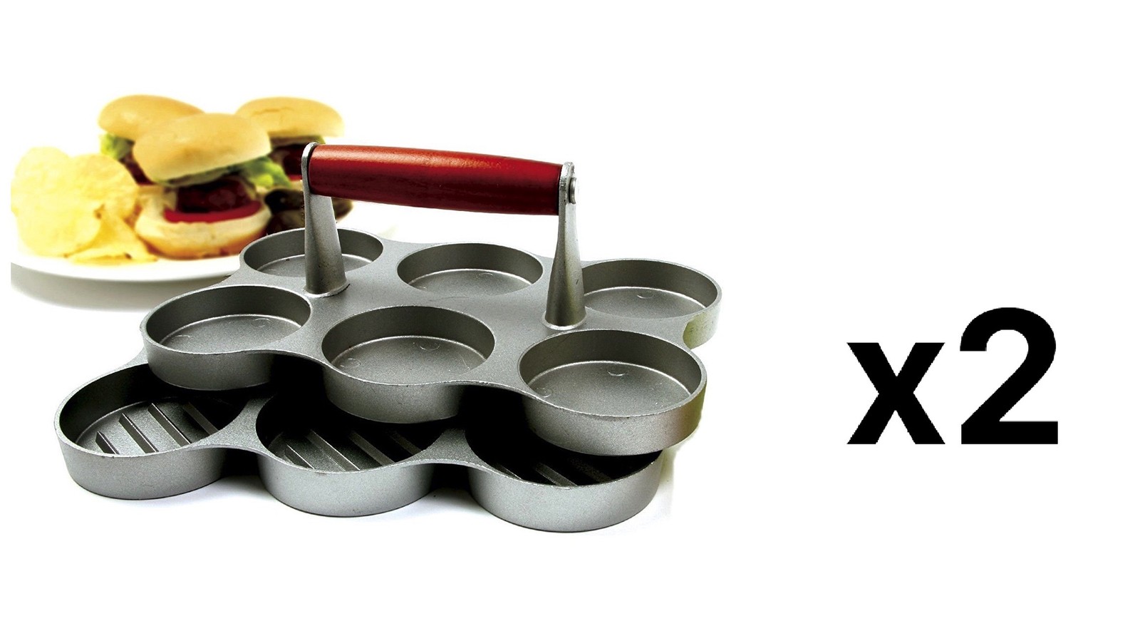 Norpro 6 Cavity Cast Aluminum 2 oz Mini Burger Press (2-Pack) gallery