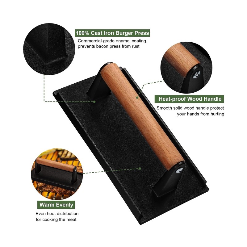 Burger Press, 7" Round & 8.2"X4.3" Rectangle Heavy-Duty Cast Ir... FAST USA SHIP gallery