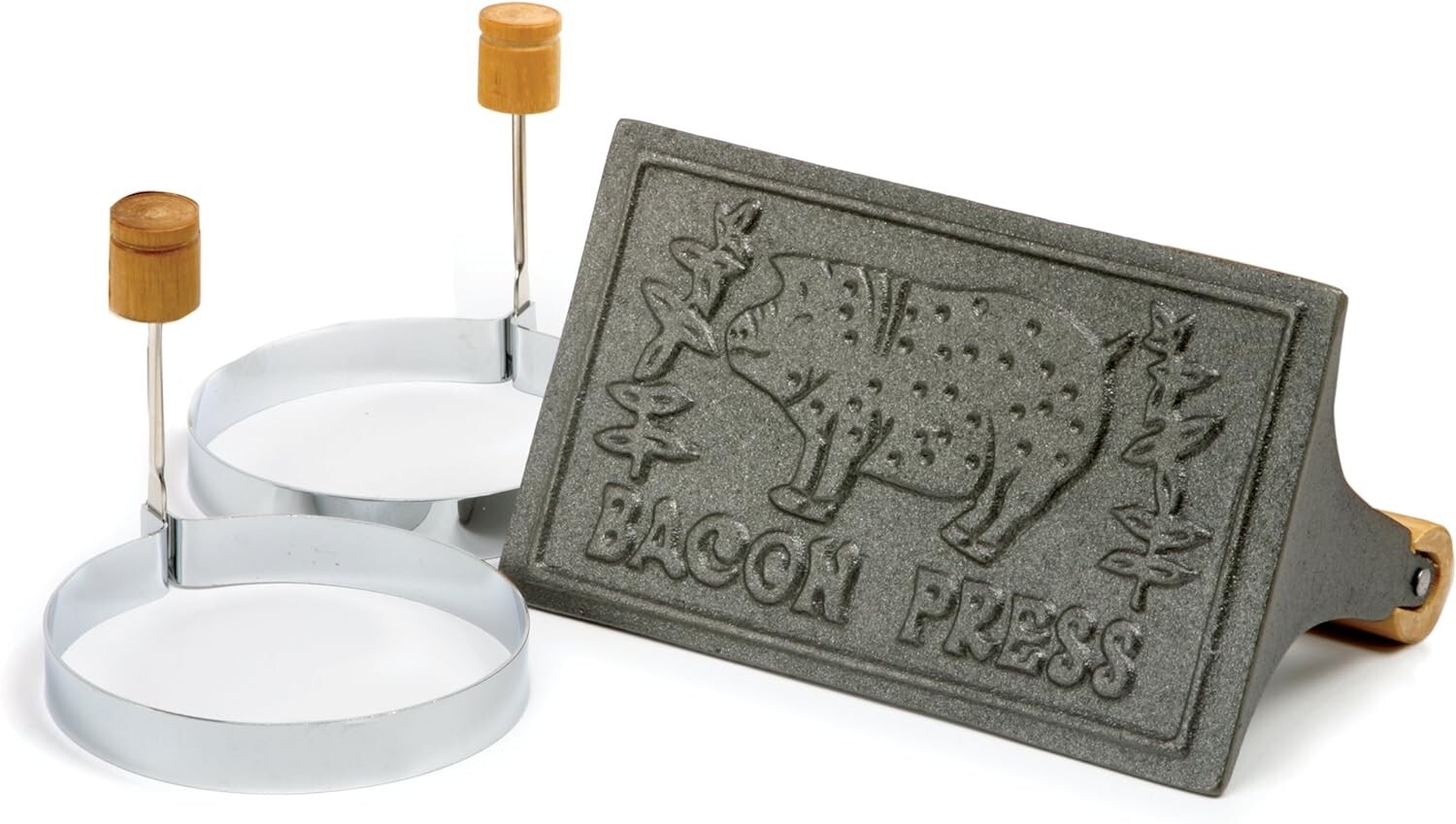 Bacon Press Egg Ring Set Cast Iron Grill Burger Ham Grilled Sandwiches Non Stick gallery