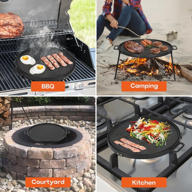 Onlyfire 18" Campfire Grill Griddle, Double Sided Reversible Portab... Fast Ship gallery