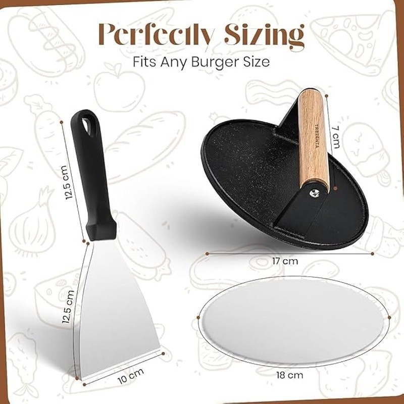 3-in-1 Cast Iron Burger Press Tool Set Spatula Patty Maker Gift Box BBQ Griddle gallery