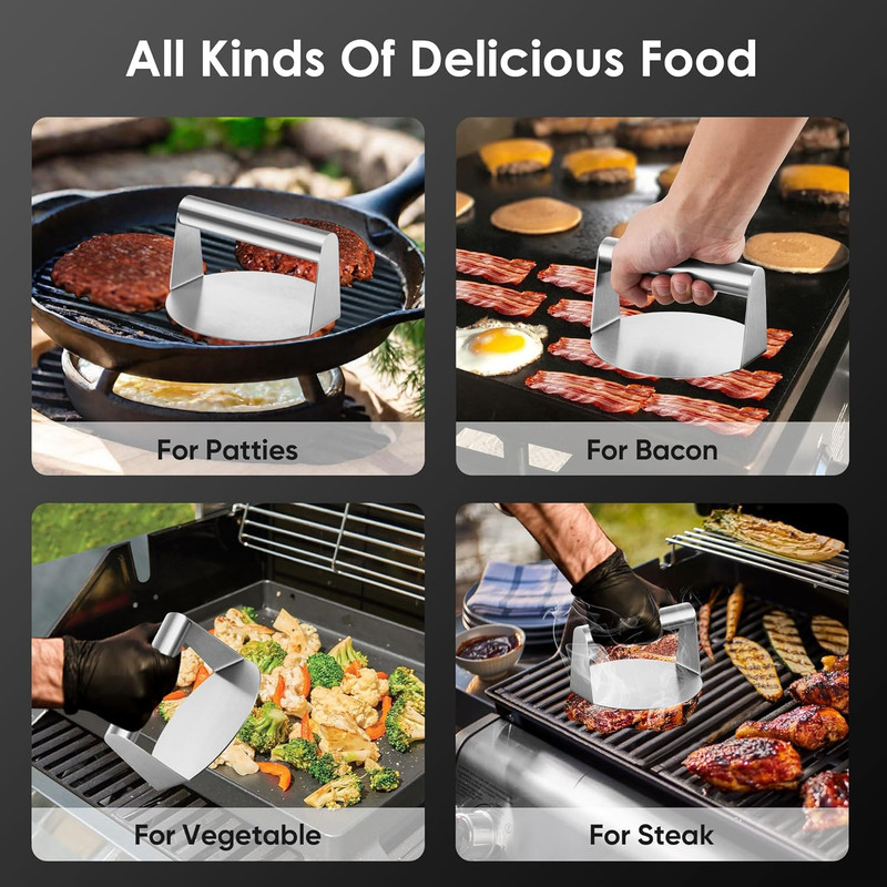 Smash Burger Press for Griddle (5.5 Inch), Stainless Steel Hamburger Smasher, Fl gallery