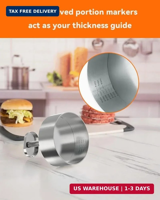 Brigii 304 Stainless Steel Burger Press, 4.5" Hamburger Patty Maker with Thickne gallery