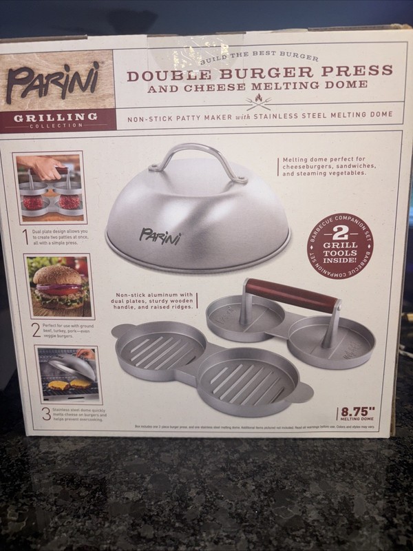 NEW - Parini Double Non-Stick Burger Press & Cheese Melting Dome 8.75" gallery
