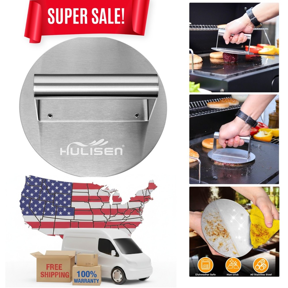 Efficient 6.2 Inch Burger Press - Durable Stainless Steel Griddle Accessory Kit
