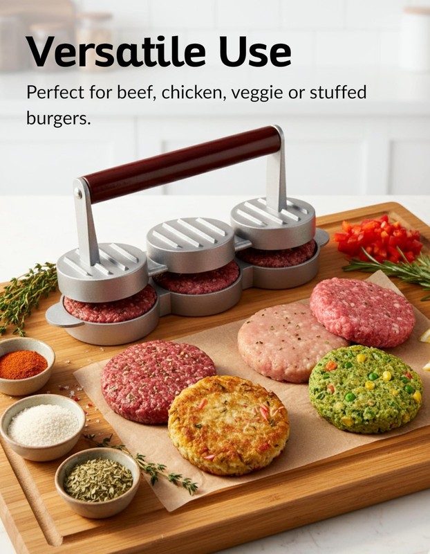Mini Burger Press – 3-Slot Slider Patty Maker for Hamburgers, Veggie Burgers ... gallery