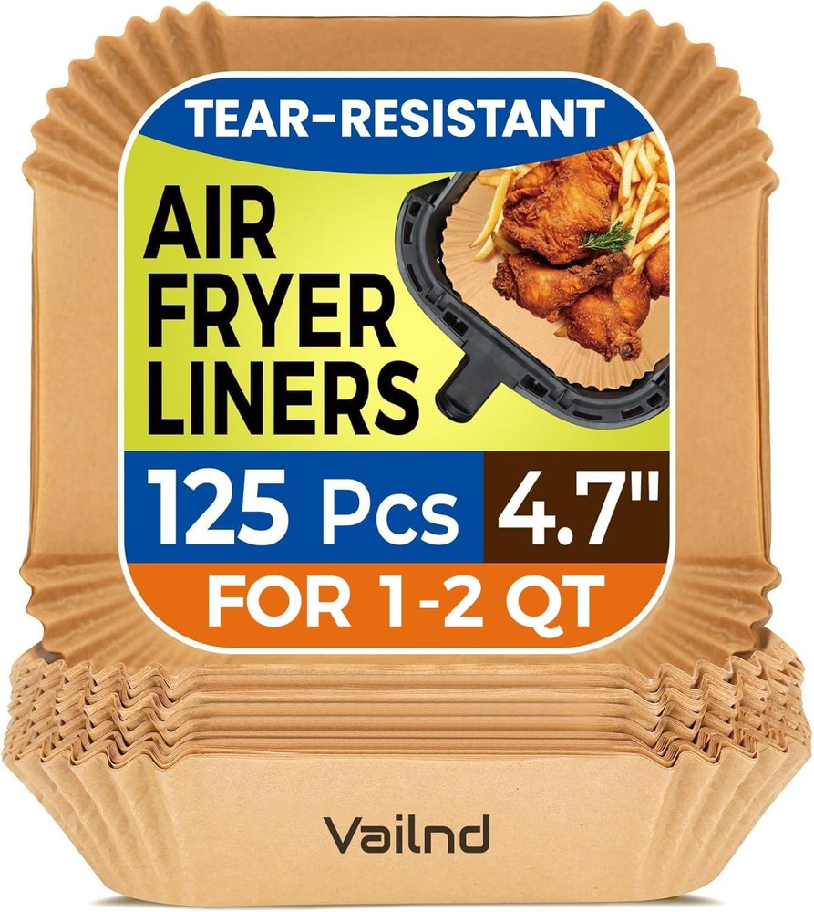 125Pcs 4.7 Inch Air Fryer Disposable Liners, 2 QT 4.7"Square, Natural