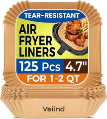 125Pcs 4.7 Inch Air Fryer Disposable Liners, 2 QT 4.7″Square, Natural