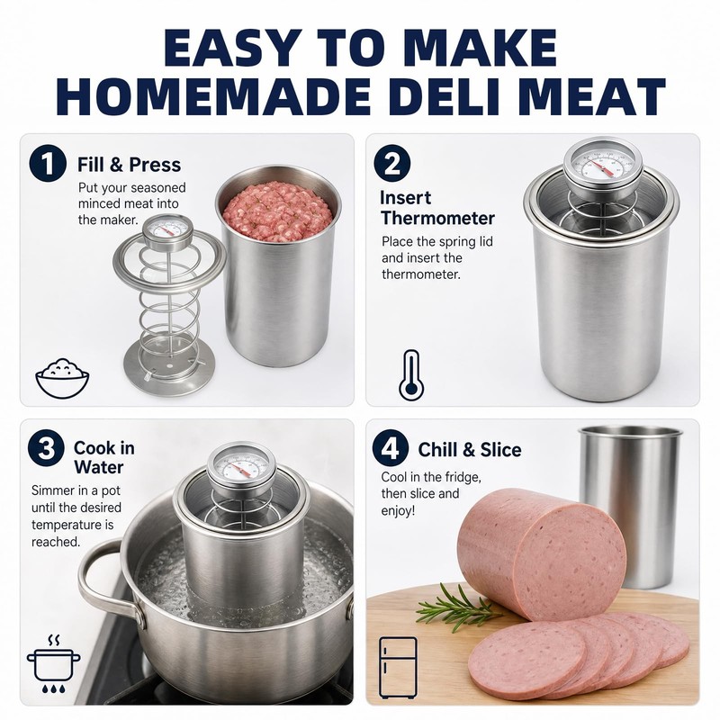 Deli Meat Press & Lunch Meat Mold 304 Stainless Steel Ham Maker with Visual W... gallery