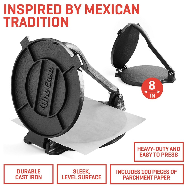 Uno Casa Tortilla Master Kit - Tortilla Press 8 Inch with 10.5 IN Comal Pan, ... gallery