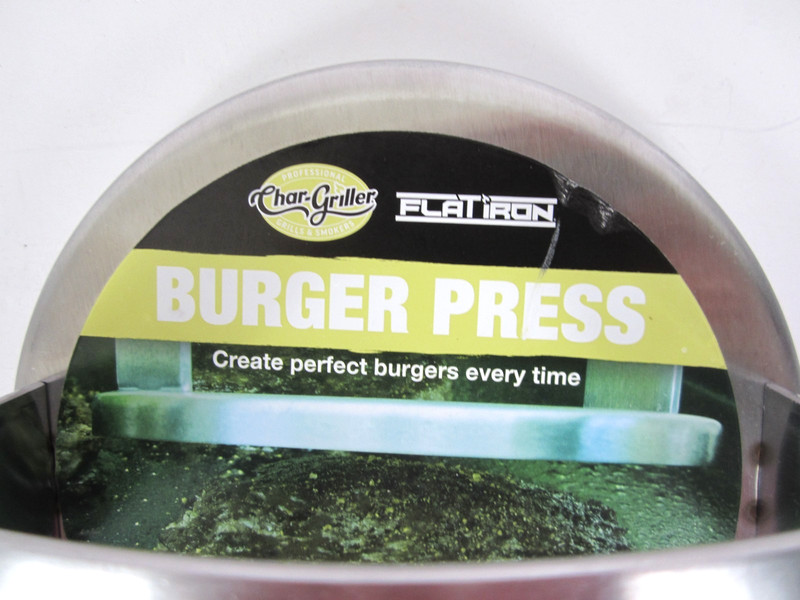 Char-Griller Flat Iron Griddle Burger Press Silver Metal, 6" Diameter Round NEW gallery