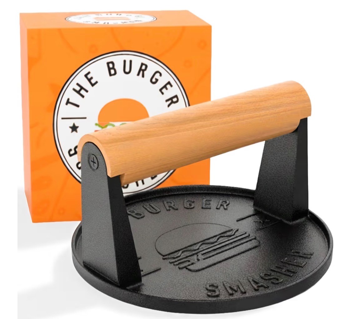 Pre-Seasoned Heavy Duty Cast Iron Smash Burger Press Kit - Heat Resistant Burg gallery