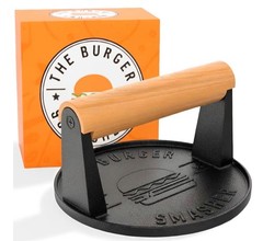 Pre-Seasoned Heavy Duty Cast Iron Smash Burger Press Kit – Heat Resistant Burg