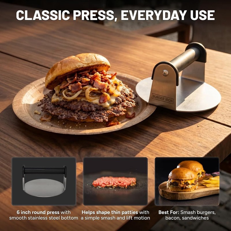 Smash Burger Press, 6 Inch Burger Press, Stainless Steel, Round Flat Bottom, ... gallery
