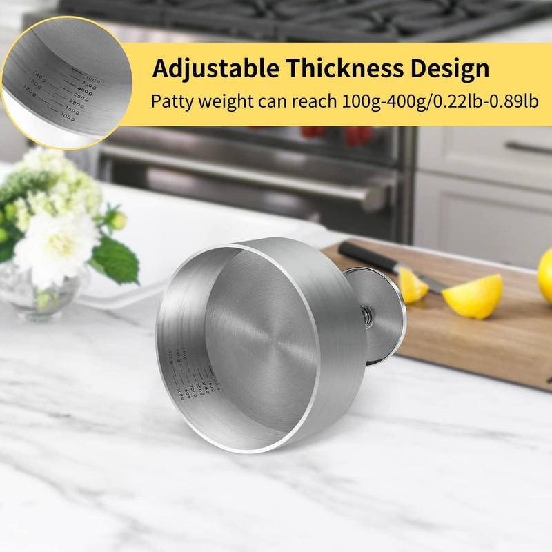 304 Stainless Steel Burger Press - 4.5" Adjustable Hamburger Patty Maker with No gallery