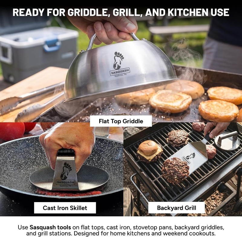 Smash Burger Press, 6 Inch Burger Press, Stainless Steel, Round Flat Bottom, ... gallery