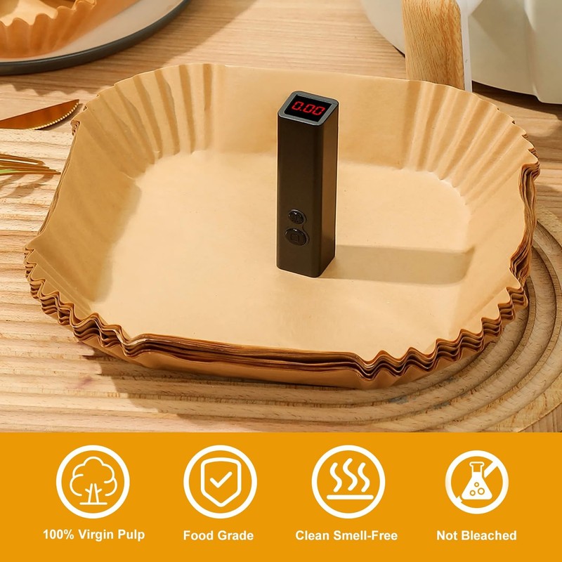 SHINYMOMO Air Fryer Liners Disposable Paper,100Pcs Airfryer 6.3”Square, Beige gallery