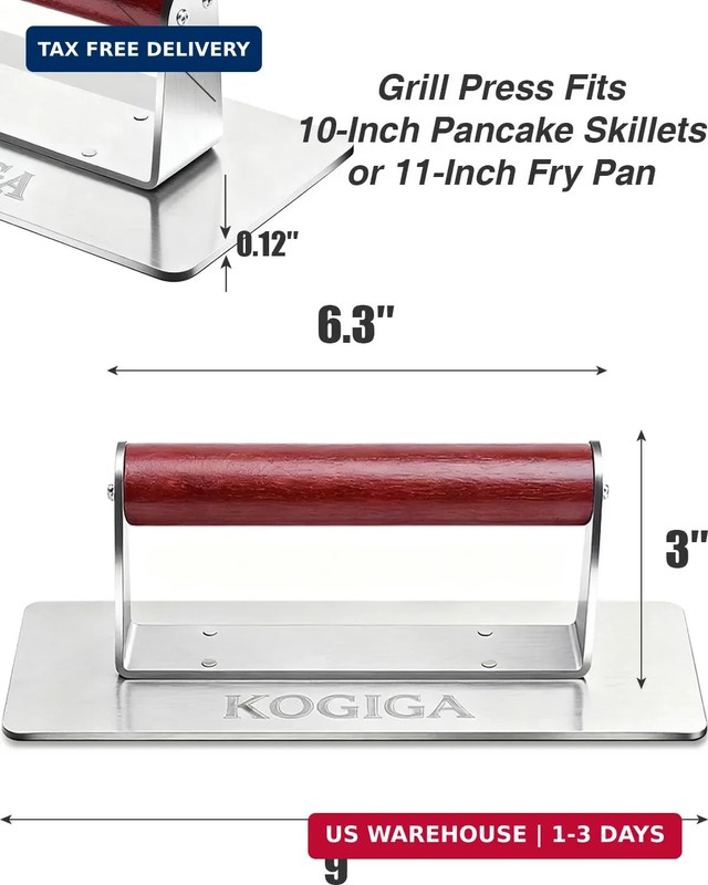 Ultimate Rectangle Griddle Press 1.92LB - 9x4.2 Inch Smash Burger & Bacon Press, gallery