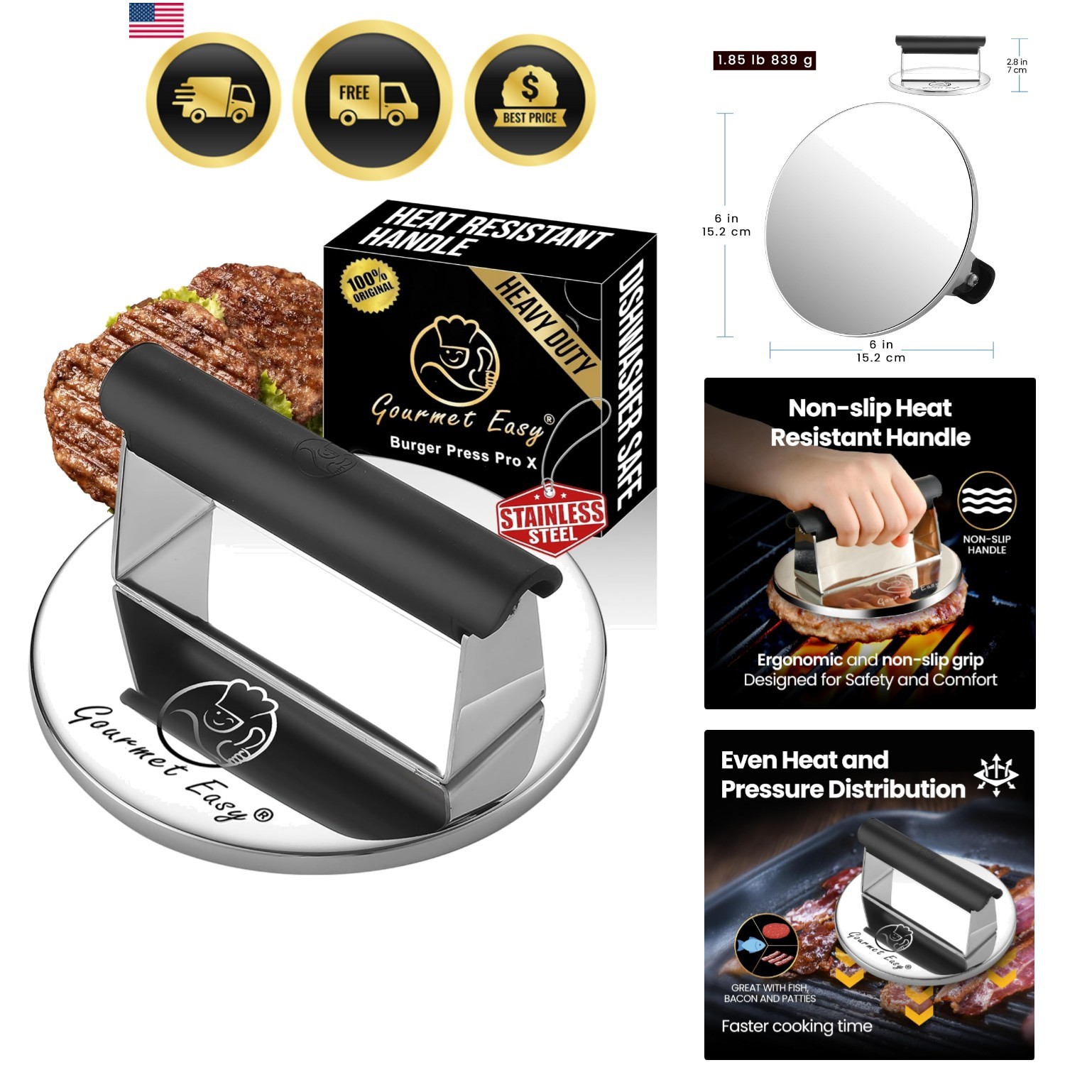 Smash Burger Press Stainless Steel, Burger Smasher for Griddle w/Heat Resista... gallery