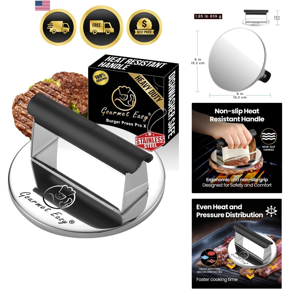 Smash Burger Press Stainless Steel, Burger Smasher for Griddle w/Heat Resista...
