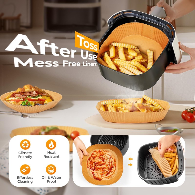Air Fryer Paper Liners, 125Pcs Parchment Paper, 8"Square, Natural gallery
