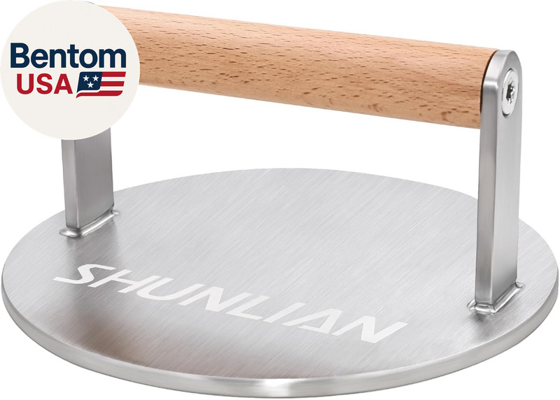 Stainless Steel Burger Smasher, 6 Inch Heavy Duty Grill Press with Wood Handle, gallery