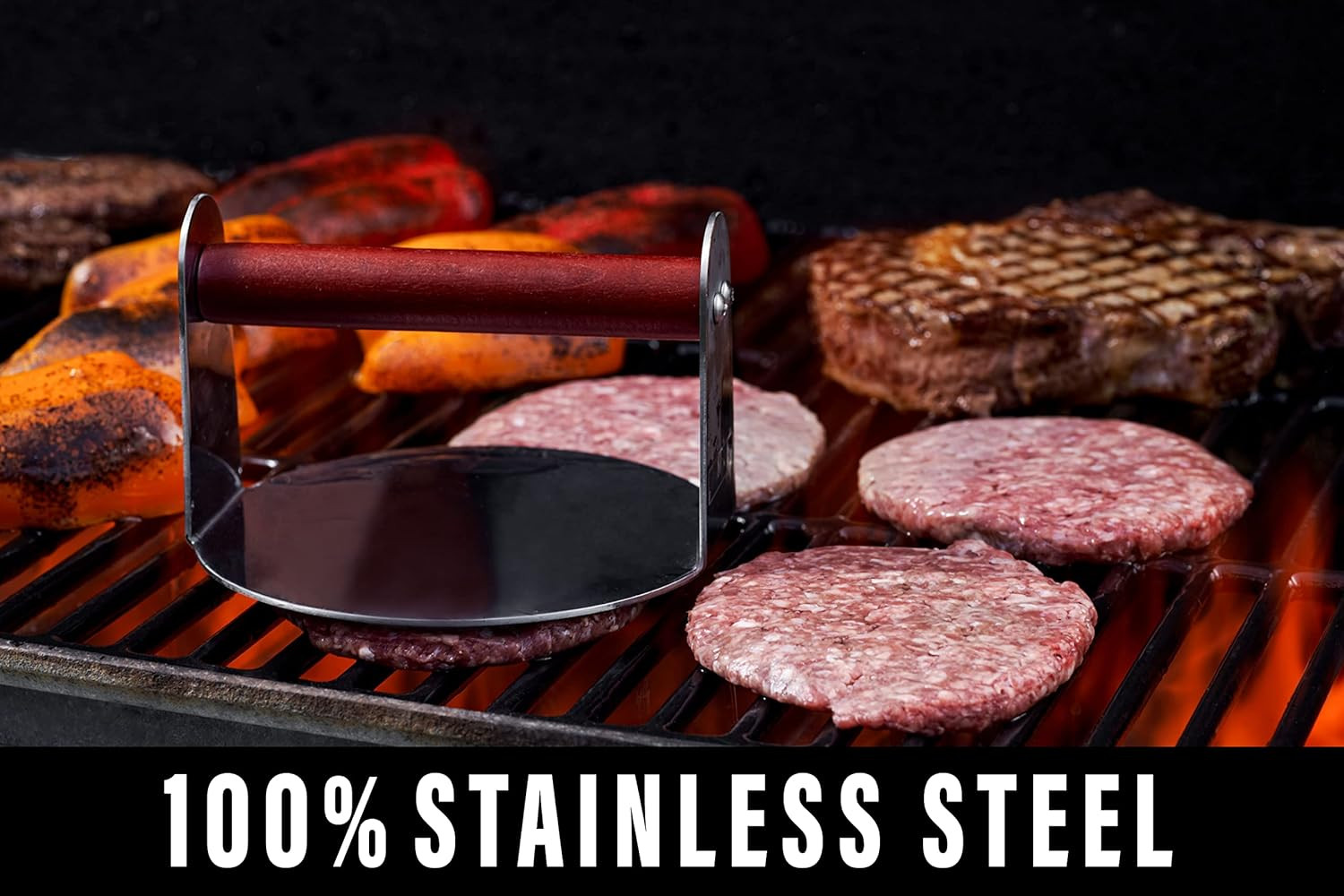 Burger Smasher for Griddle | Stainless Steel 6" round Smash Burger Press | Hambu gallery