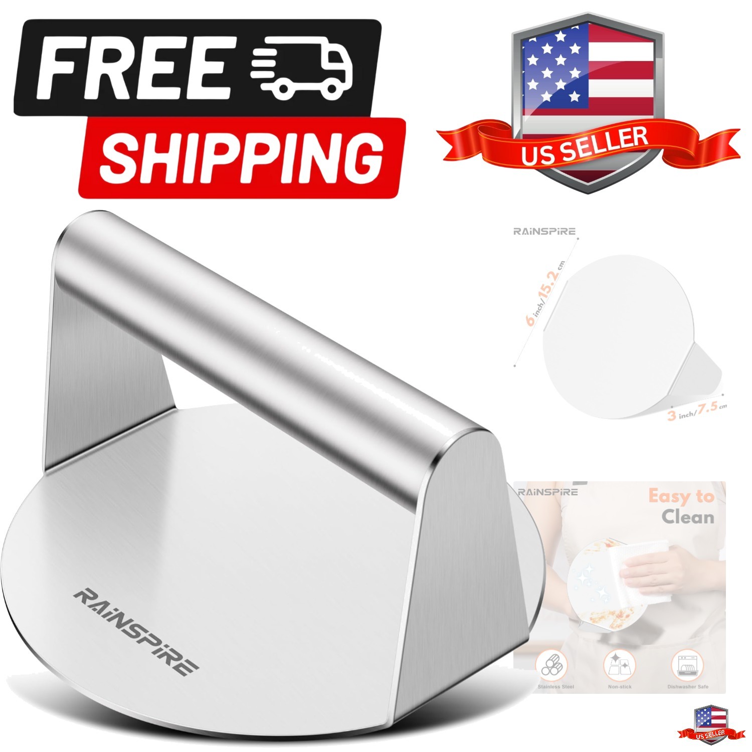 Upgraded 304 Stainless Steel Smash Burger Press 5.5 inch Burger Smasher Hambu... gallery