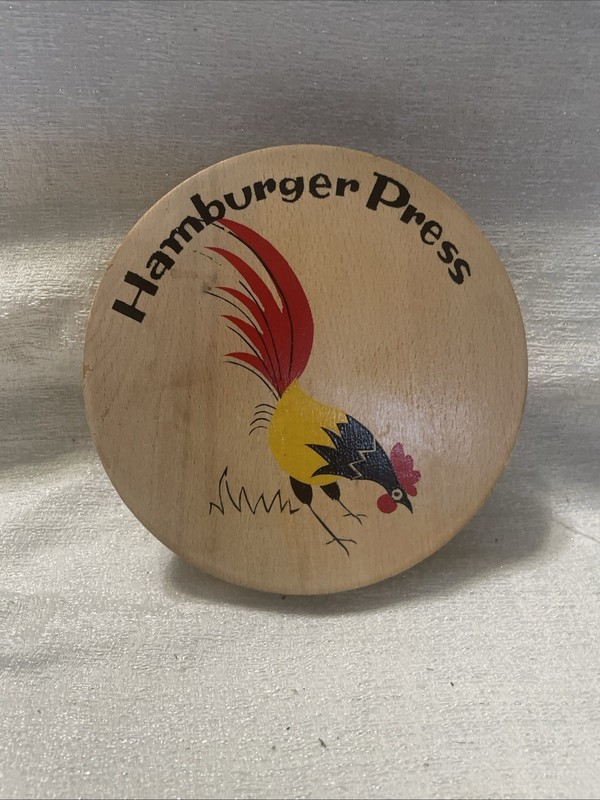 Vintage Wooden Hamburger Press Hand Painted Rooster Japan gallery