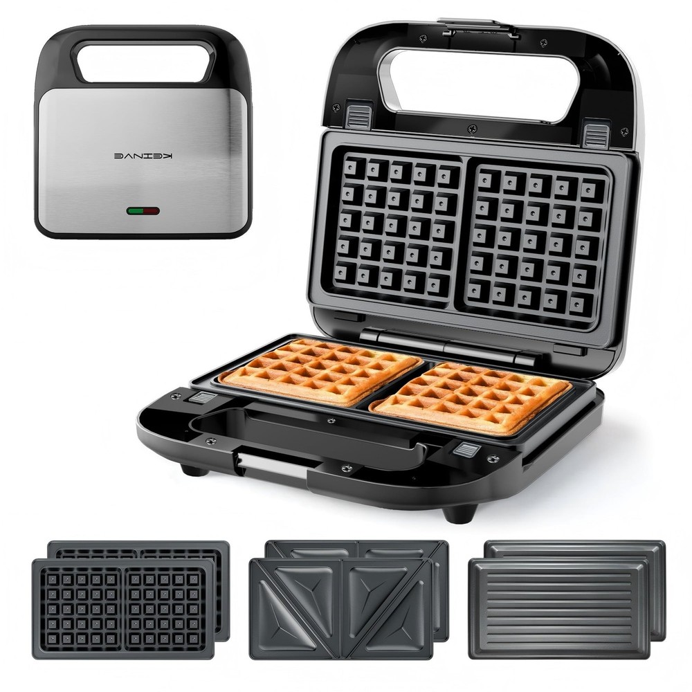 KEINVE 3-in-1 Sandwich Maker, Waffle Maker and Panini Press Grill, 800W Elect...