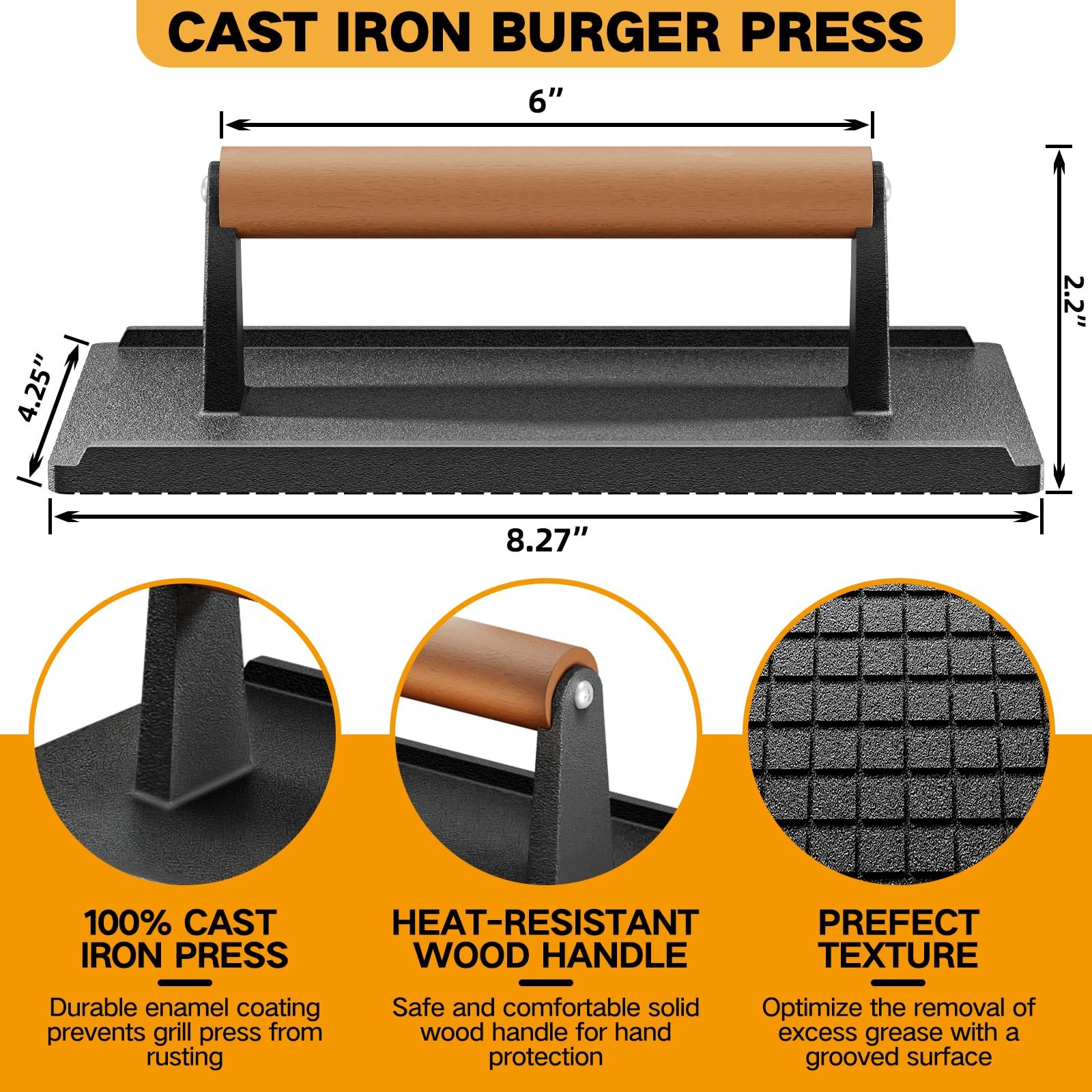 Yoehka Cast Iron Grill Press2PCS, Heavy Duty Bacon/Burger/Griddle/Chef Press ... gallery