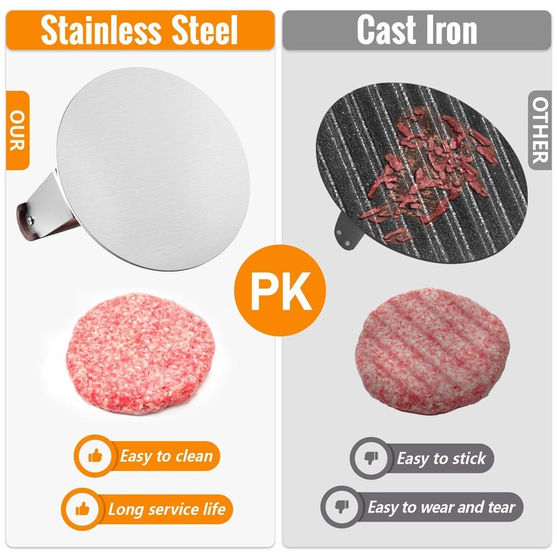 HULISEN Burger Smasher, Stainless Steel Smashed 6 Inch Round Press, Silver gallery