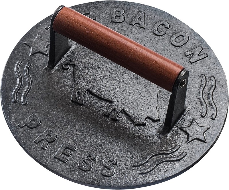 Cast Iron Grill Press Heavy Duty Bacon Press with Wood Handle 8.75Inch Round NEW gallery