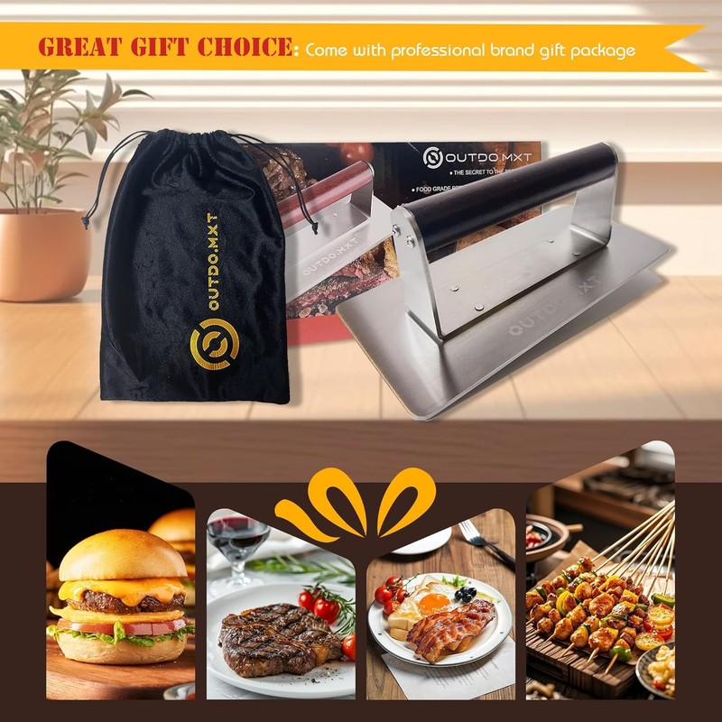 Stainless Steel 9X4.2“ Smash Burger Press,1.9lb Heavy Duty Burger Smasher gallery