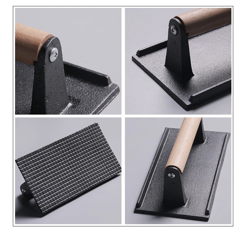 9x5 Inch Cast Iron Weight/Bacon Press with Wooden Handle, Heavy-Weight Press gallery