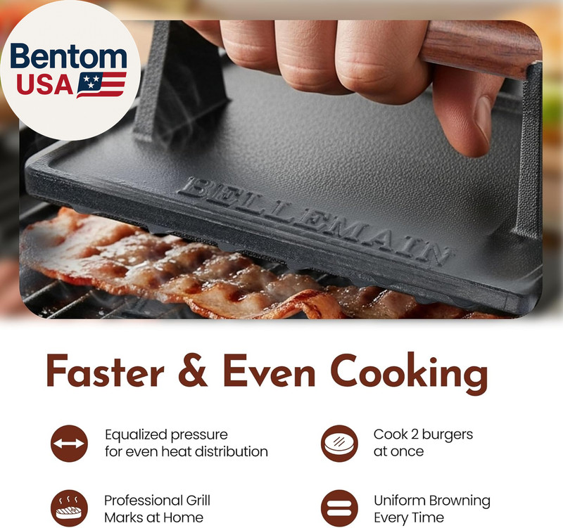 Bacon Press Rectangle | Heavy-Duty Cast Iron Grill Press for Perfectly Seared Ba gallery