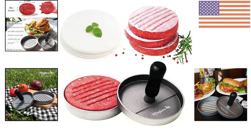 Effortless Homemade Burgers - Non-Stick Patty Maker with 100 Parchment Sheets gallery