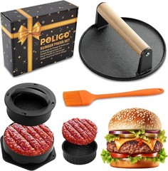 Smash Burger Press Kit 4 in 1 Hamburger Patty Storage Containers 6.69″ Cast Iron
