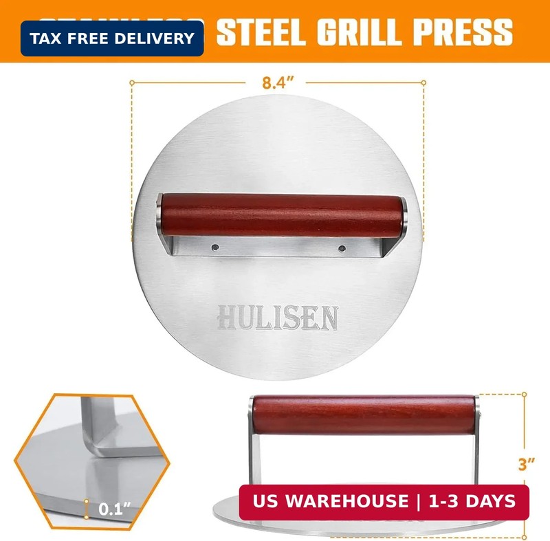 HULISEN 8.5-Inch Burger Press, 2.5 lbs Heavy Duty Bacon & Grill Press, Stainless gallery