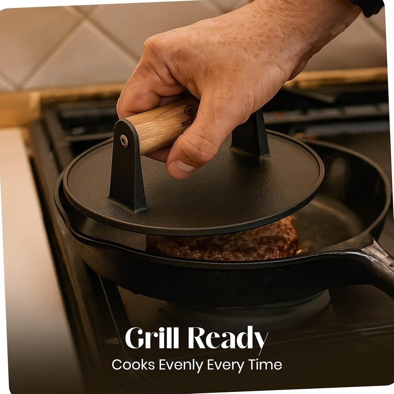 3-in-1 Cast Iron Smash Burger Press 7.2'' Pre-Seasoned Cast Iron Hamburger gallery