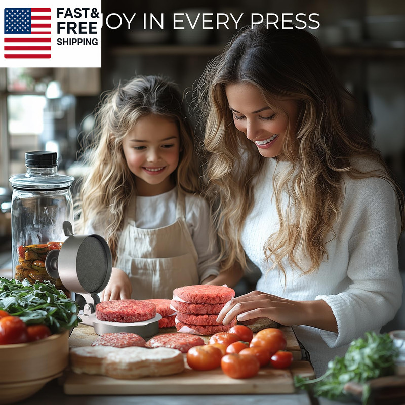Burger Press Patty Maker – Adjustable Thickness (1/4 Lb to 3/4 Lb) with Ejector gallery